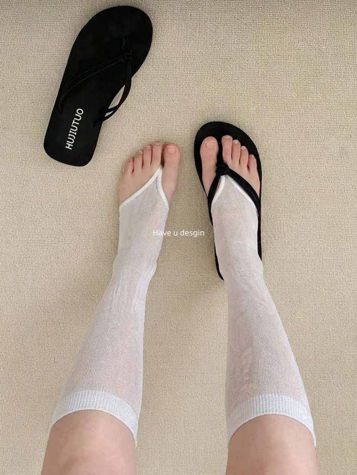 Have u desgin Phong Cách Ballet Flip-Flops Tất Màu Trơn Cao Cấp Lưới Thoáng Khí Kem Chống Nắng Tất Bắp Chân