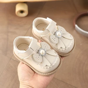 Giày Công Chúa Cho Bé Mùa Xuân Mới Nhỏ Giày Da Đế Mềm Thoáng Khí Cho Bé Tập Đi Giày Bé Gái Nơ Ph
