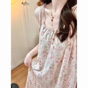 Mùa Hè Ngọt Ngào Monet Vườn Suspender Váy Ngủ Có Miếng Lót Ngực Mới Bộ Đồ Ngủ Nữ Cao Cấp Nhà