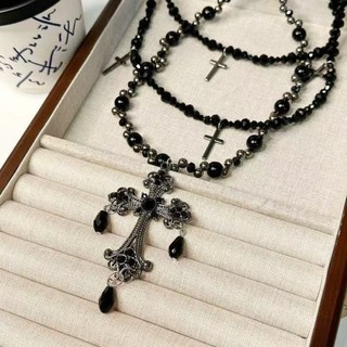 ngành công nghiệp nặng nhiều lớp áo len dây chuyền choker niche đen ngọc trai đính cườm vòng