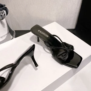Giày sandal nữ đẹp, giày cao gót, giày cao gót mũi vuông đính đá, sandal màu da cho nữ