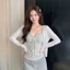Bộ hai dây sọc treo phong cách Hàn Quốc dành cho nữ mùa hè mới màu trơn áo cardigan chống nắn