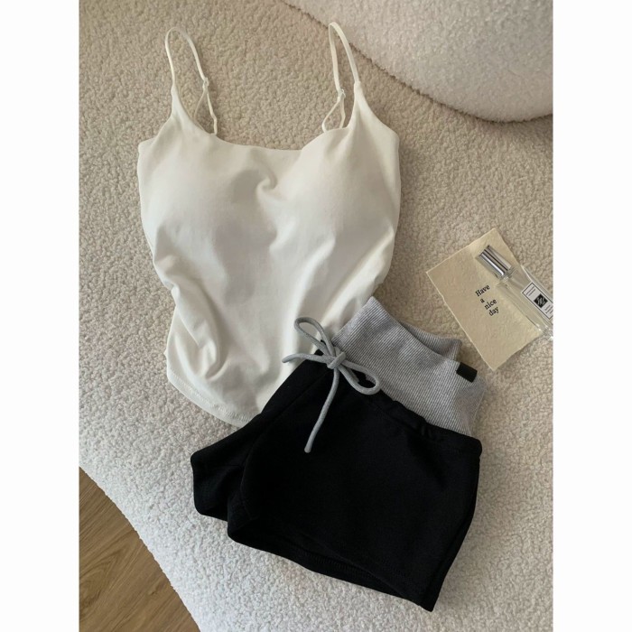 Đồ ngủ gợi cảm có miếng đệm ngực cho bé gái, quần short có dây đeo cho ham muốn thuần khiết v