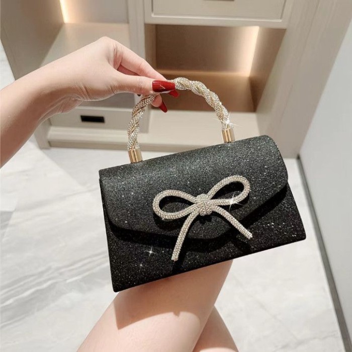 Túi xách nữ thời trang nơ phong cách mới có đính kim cương Túi xách nữ nhỏ thơm phong cách lấ