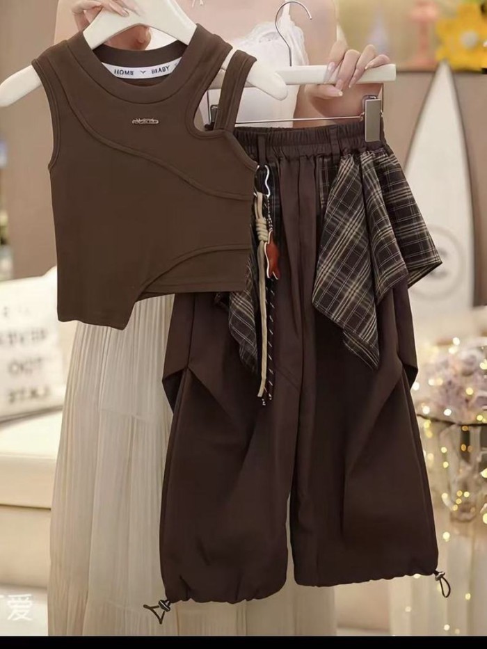 Bộ vest vest phong cách ngọt ngào mát mẻ mùa hè mới dành cho bé gái Bộ hai mảnh quần ống rộng