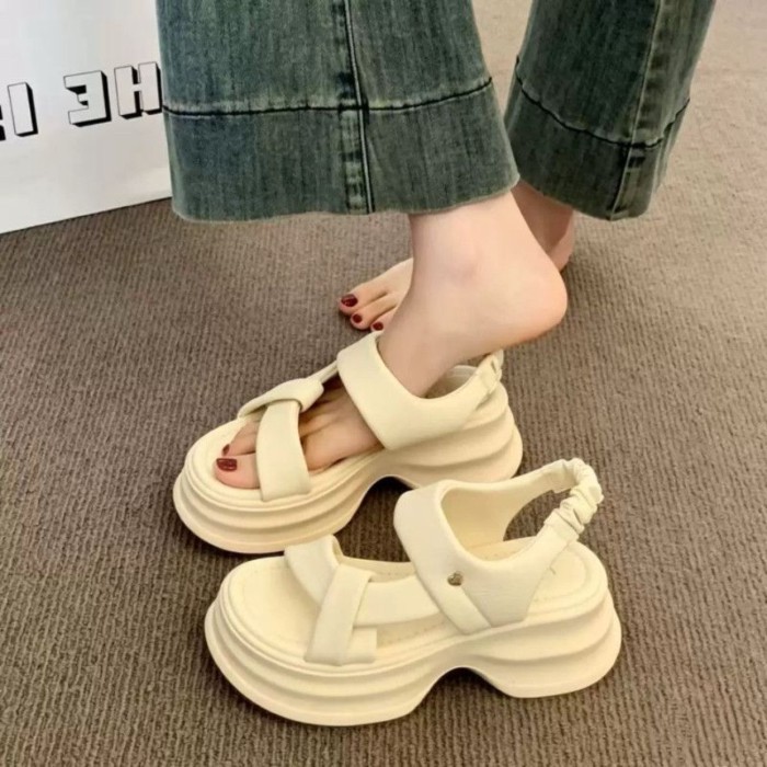 Mùa Hè Da Mềm Đế Dày Tăng Chiều Cao Giày Sandal Nữ Đa Năng Hở Mũi Miệng Cá La Mã Giày Đi Biển Cho N