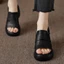 Giày sandal đế dày màu đen thon gọn đa năng, dép nữ nhà giàu, giày nữ nhà giàu, gót dày, dép nữ cao