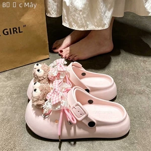 Birkenstock Crocs Sweet Bow Bear Áo khoác ngoài nhẹ thông thường Dép xỏ ngón