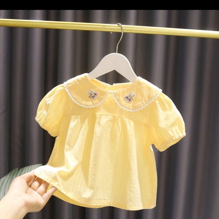 Bé Gái Búp Bê Cổ Áo Ngắn Tay Bé Gái 3 Bé Gái Áo Sơ Mi Cotton Mỏng Thoáng Khí
