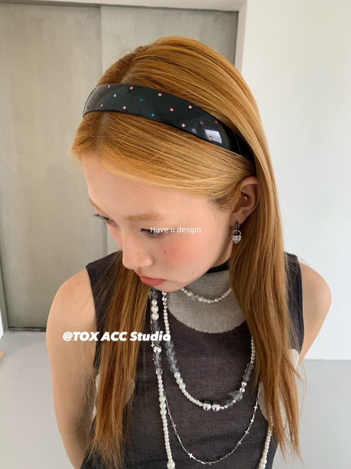 Have u desgin Phong Cách Hàn Quốc Dễ Thương Nhiều Màu Sắc Đính Kim Cương Phiên Bản Rộng Acrylic Chống Trơn Trượt Băng Đô Rửa Mặt Phù Hợp Với