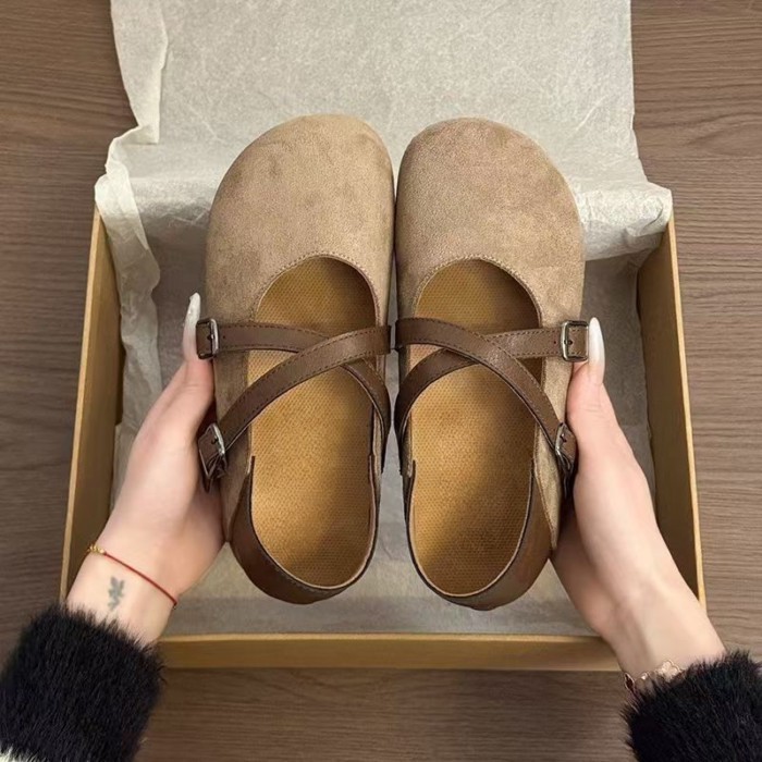 Retro Da Báo Mary Jane Giày Nữ Xuân Thu Đế Mềm Đậu Hà Lan Bí Ngô Bên Trong Tăng Chiều Cao Giày Birk