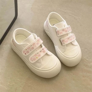 Giày vải đế dày Velcro kiểu trường dành cho nữ mỏng thoáng khí màu trắng Giày sinh viên thông