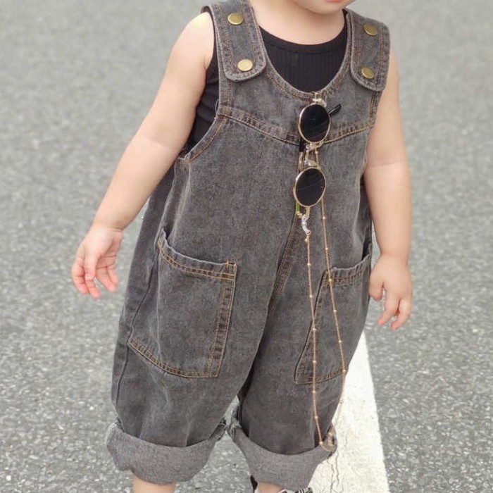 Quần trẻ em, quần yếm denim xuân thu phong cách Hàn Quốc, áo liền quần cho bé trai và bé gái