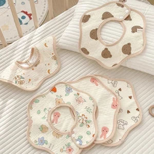 Yếm Ăn Cho Bé Nguyên Chất Cotton Chống Thấm Nước Nhổ Khăn Sơ Sinh Cánh Hoa Chống Nôn Miếng Ló