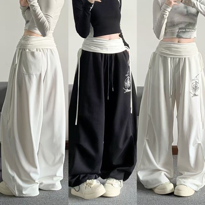 Nhảy Jazz In Hoa Hồng Dây Hot Girl Rời Hip Hop Thể Thao Scimitar Hip Hop Quần Ống Rộng
