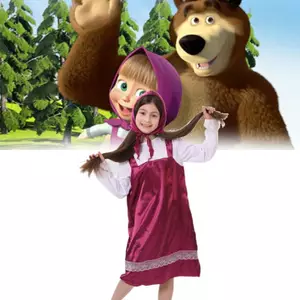 Trang Phục Masha Và Gấu Với Vải Lụa Sữa Mềm Cho Bé Gái Halloween Cosplay