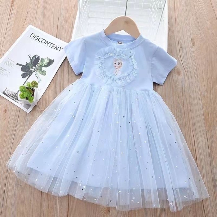 Đầm Công Chúa Elsa Nữ Tay Ngắn Mùa Hè Nữ Mới Frozen Elsa Disney Trẻ Em Sinh Nhật Cao Cấp Đầm
