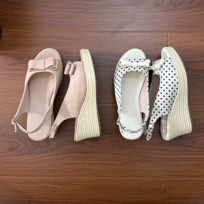 Giày sandal đế dày thắt nơ cao cấp dành cho nữ mùa hè ngọt ngào không thấm nước đế bệt dép miệng cá