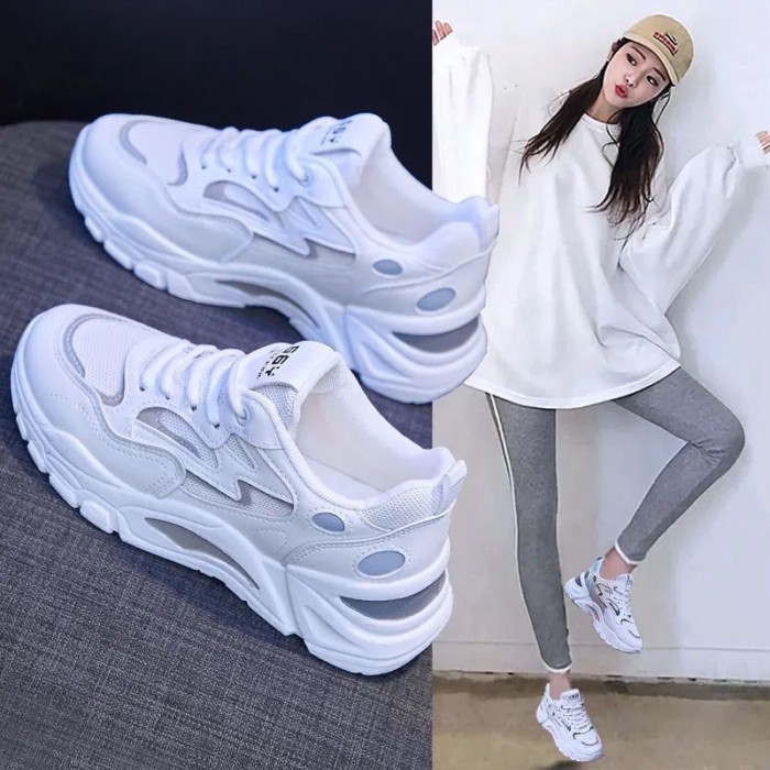 Giày nữ mùa hè, giày lưới thoáng khí, giày trắng nữ phong cách Hàn Quốc, giày thể thao đế dày, giày