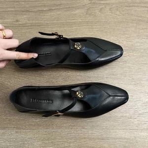 Giày thủ công 2, da thật mềm, khóa chữ T kiểu Pháp, giày Mary Jane, giày rỗng miệng nông phong