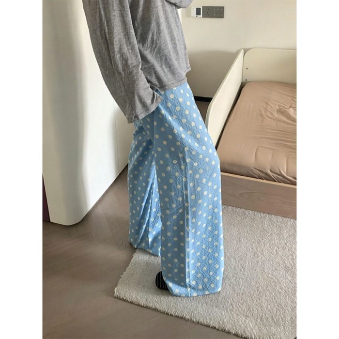 bộ đồ ngủ chấm bi mùa hè dành cho nữ, dáng rộng, mỏng, giản dị, đa năng, mỏng, chống muỗi, ống r