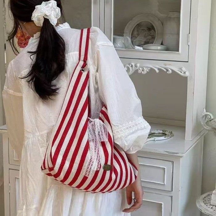 Mới Dung Tích Lớn Sọc Đeo Vai Đơn Thời Trang Túi Nữ Đơn Giản Lười Túi Đi Làm Đa Năng Thông Thư