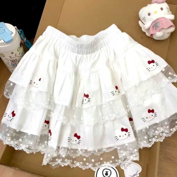 Váy bánh khâu ren mèo Kitty ngọt ngào phong cách Hàn Quốc dành cho người trung niên trở lên,