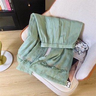 Quần ống rộng thêu cotton và lanh dành cho nữ, quần ống rộng dáng rộng mùa hè mới, quần ôm lư