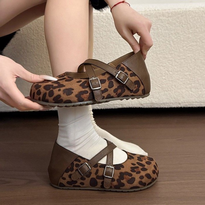 Retro Da Báo Mary Jane Giày Nữ Xuân Thu Đế Mềm Đậu Hà Lan Bí Ngô Bên Trong Tăng Chiều Cao Giày Birk