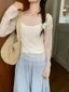 Áo sơ mi dài tay mỏng chấm bi màu trắng thanh lịch, áo hai dây đẹp thời trang