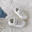 Giày thể thao Velcro màu hồng dễ thương cho nữ, giày trắng đa năng, giày bánh mì đế dày