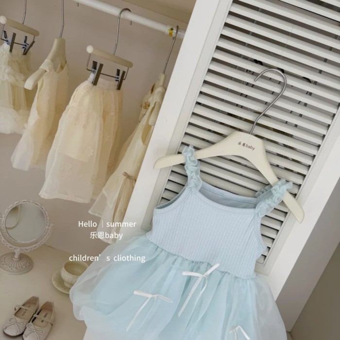 Original Design Girls Summer New Mint Green Bud Skirt Bow Mesh Princess Skirt Small Fresh Dre