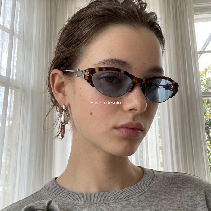 Have u desgin 2026 Phong Cách Mới Mắt Mèo Nửa Khung Kính Mát Chống Nắng Nữ Tiền Cũ Phong Cách Y2K Hot Girl Ôm Hơn Nhìn lõm Hình Kính Mát Mặt Tròn