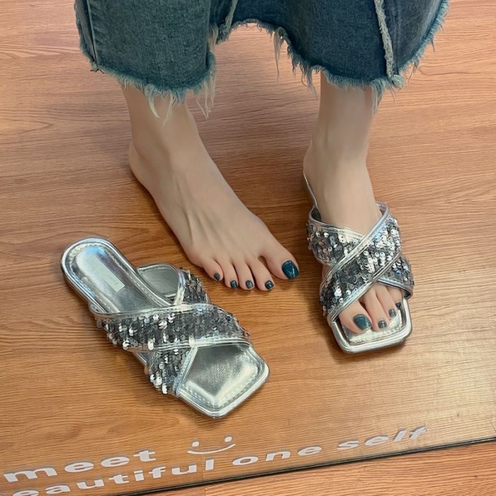 Giày sandal đế bằng đẹp phong cách Pháp dành cho nữ mặc mùa hè với váy Giày đi biển đế bệt cao c
