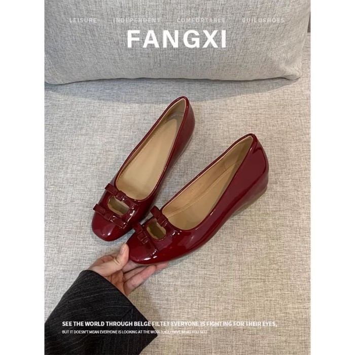 Mary Jane French Bow Ballet Vuông Mũi Nông Đầu Xuân Giày Đẹp Cho Người Nhỏ