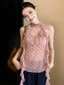 Áo vest voan cổ dây gió nhẹ nhàng chấm bi cho nữ thiết kế ruffle retro kiểu Pháp