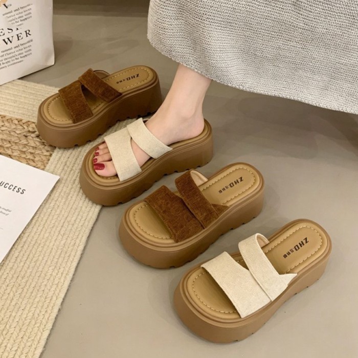 Giày Xăng Đan Đế Dày Tăng Chiều Cao Của Pháp Cho Nữ Mùa Hè Mặc Ngoài Nền Tảng Giày Cao Gót Giày San
