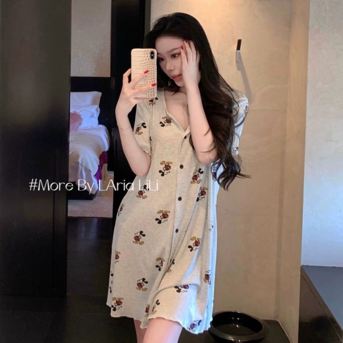 New Cartoon Printed Nightgown, Cute Mickey Short-sleeved Pajamas, High-end Dress, Home Wear