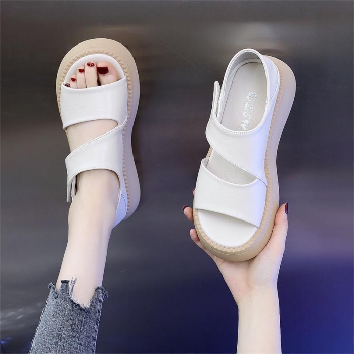 Giày Sandal La Mã Da Thật Mềm Cho Nữ Mùa Hè Mới Nền Tảng Đế Dày Giày Đế Mềm Đi Biển Cho Nữ