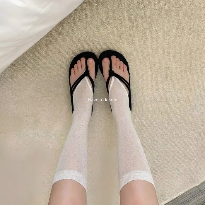 Have u desgin Phong Cách Ballet Flip-Flops Tất Màu Trơn Cao Cấp Lưới Thoáng Khí Kem Chống Nắng Tất Bắp Chân