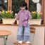 Cà vạt trẻ em Hàn Quốc, áo sơ mi ca-rô nhỏ tay ngắn thời trang