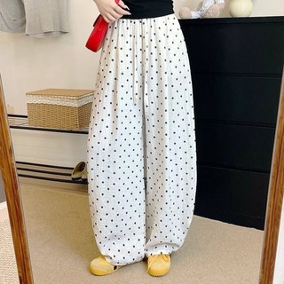Korean Style Polka-dot Ice Silk Wide-leg Pants For Women Summer New High-waist Slimming Lazy