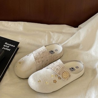 Dép Baotou Nữ Xuân Hè Mới Niche Thêu Birkenstocks Giày Lười Dép Một Chân Đế Bằng