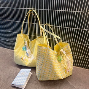 Bags For Women, New Striped Double-bread Canvas Bag, Korean Style Lazy Style Tote Bag, Yellow La