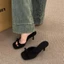 Dép Nữ Mùa Xuân Và Mùa Hè Mặc Ngoài Nơ Đen Satin Miệng Cá Hở Mũi Dây Giày Sandal Đế Giày Cao