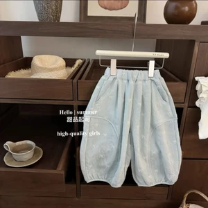 Quần âu mùa hè màu xanh bạc hà dáng rộng cho bé gái Phong cách Hàn Quốc Nơ dễ thương Xu hướng Kn