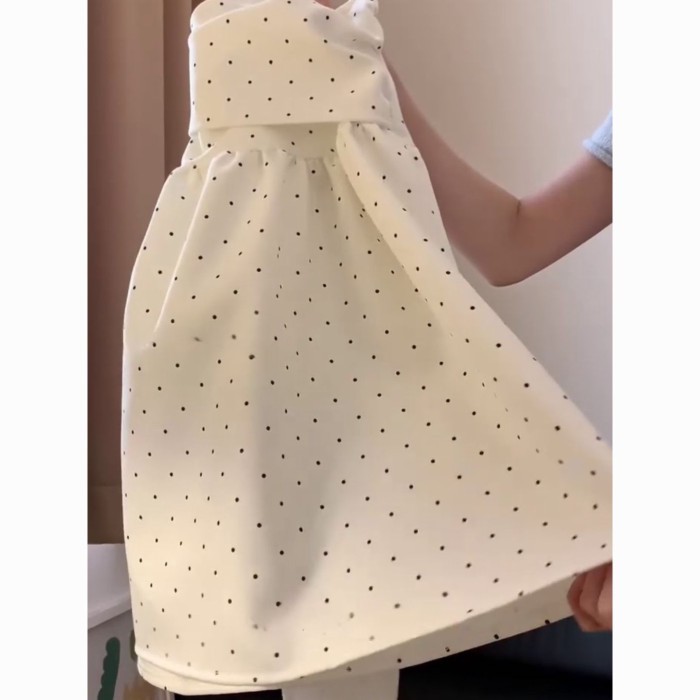 Váy chữ A dáng rộng chấm bi đi làm cho nữ mùa xuân Váy ngắn đa năng lưng cao chống lộ ngọt ng