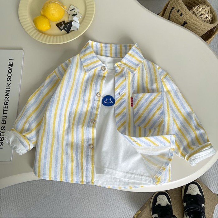 bé trai áo sơ mi sọc áo sơ mi bé trai quần áo trẻ em 1234 tuổi áo khoác cotton xuân thu phiên bả