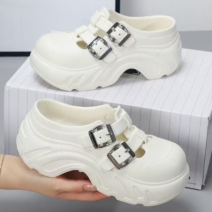Mới Áo Khoác Ngoài Đế Dày Tăng Đáy Chống Trơn Trượt Croc Cho Nữ Mùa Hè Bao Đầu Nửa Dép Xăng Đan
