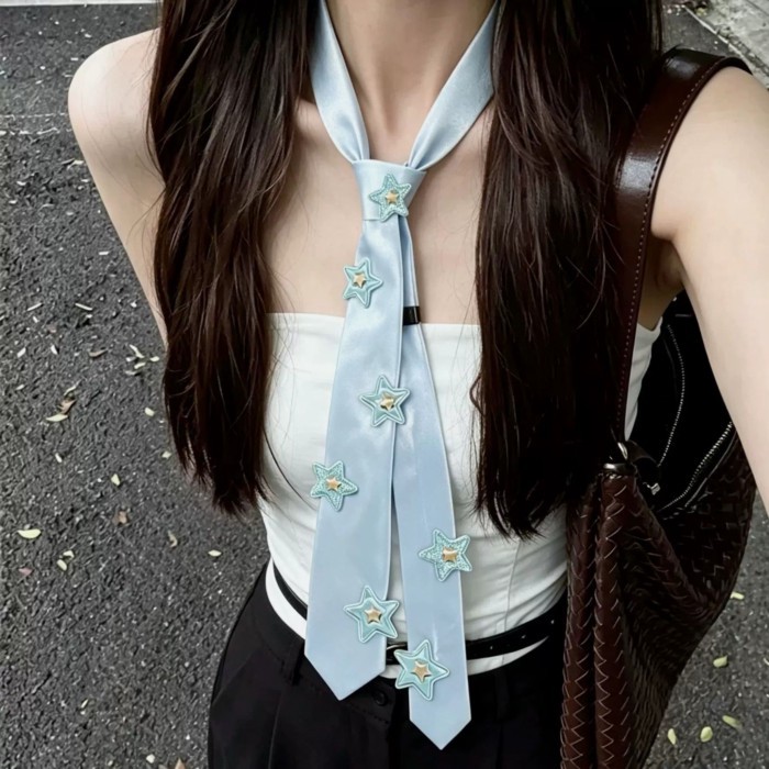 Cà vạt dài ngôi sao ngọt ngào và mát mẻ theo phong cách Millennial dành cho nữ, cá tính đa năng,